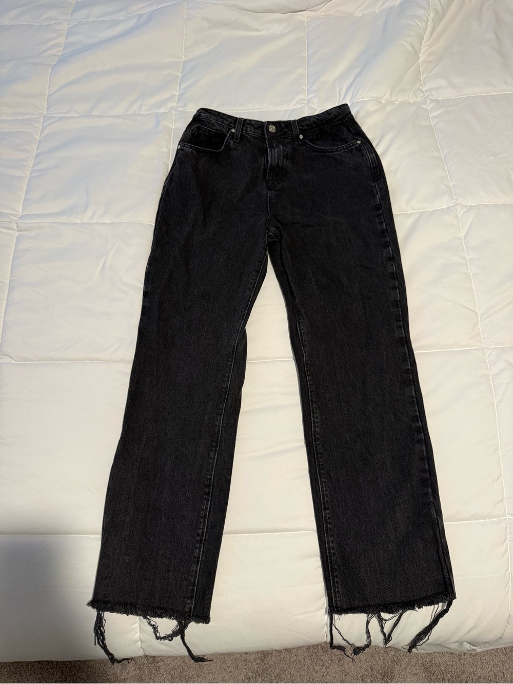 Zara Black Straight-Leg Raw Hem Jeans